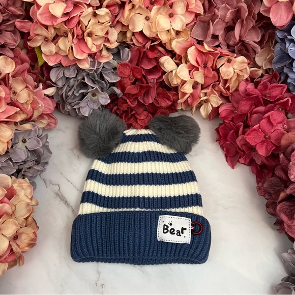 Infant Baby Blue Striped Winter Hat & Ring Scarf Set - Picture 5 of 16